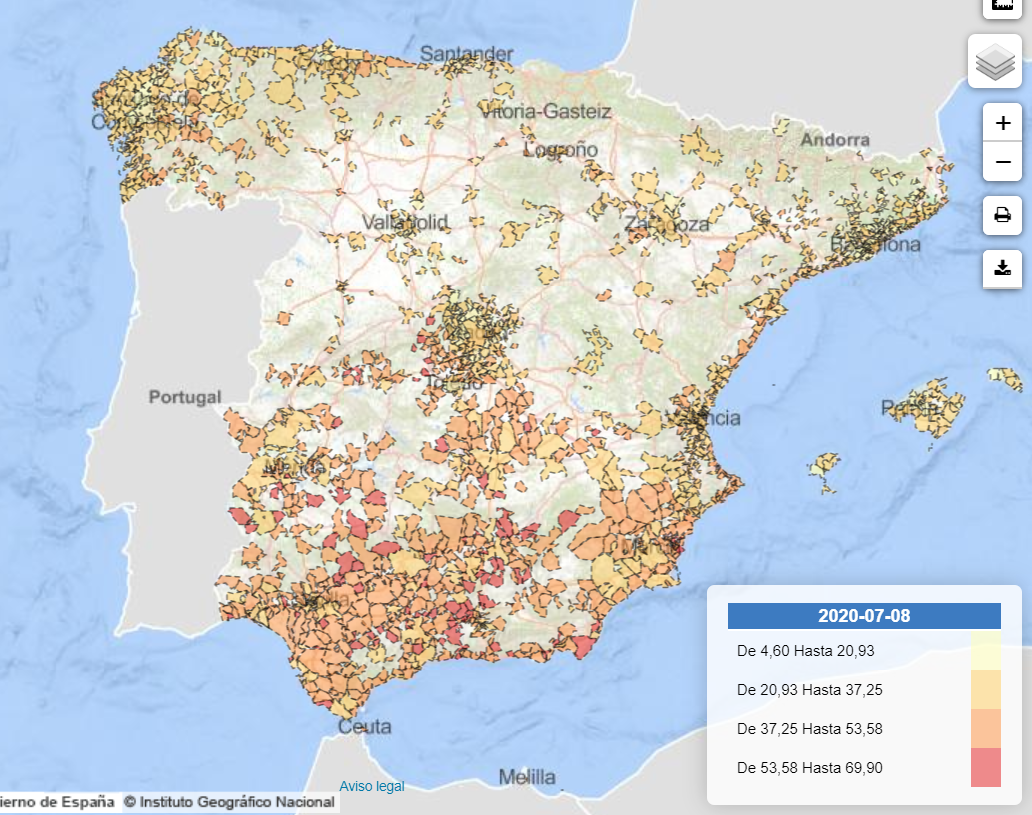 Mapa del riesgo de pobreza infantil por municipio