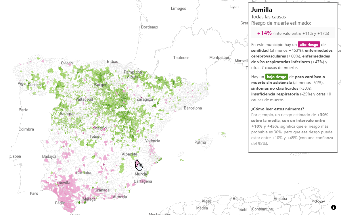 El mapa de la mortalidad en España, municipio a municipio